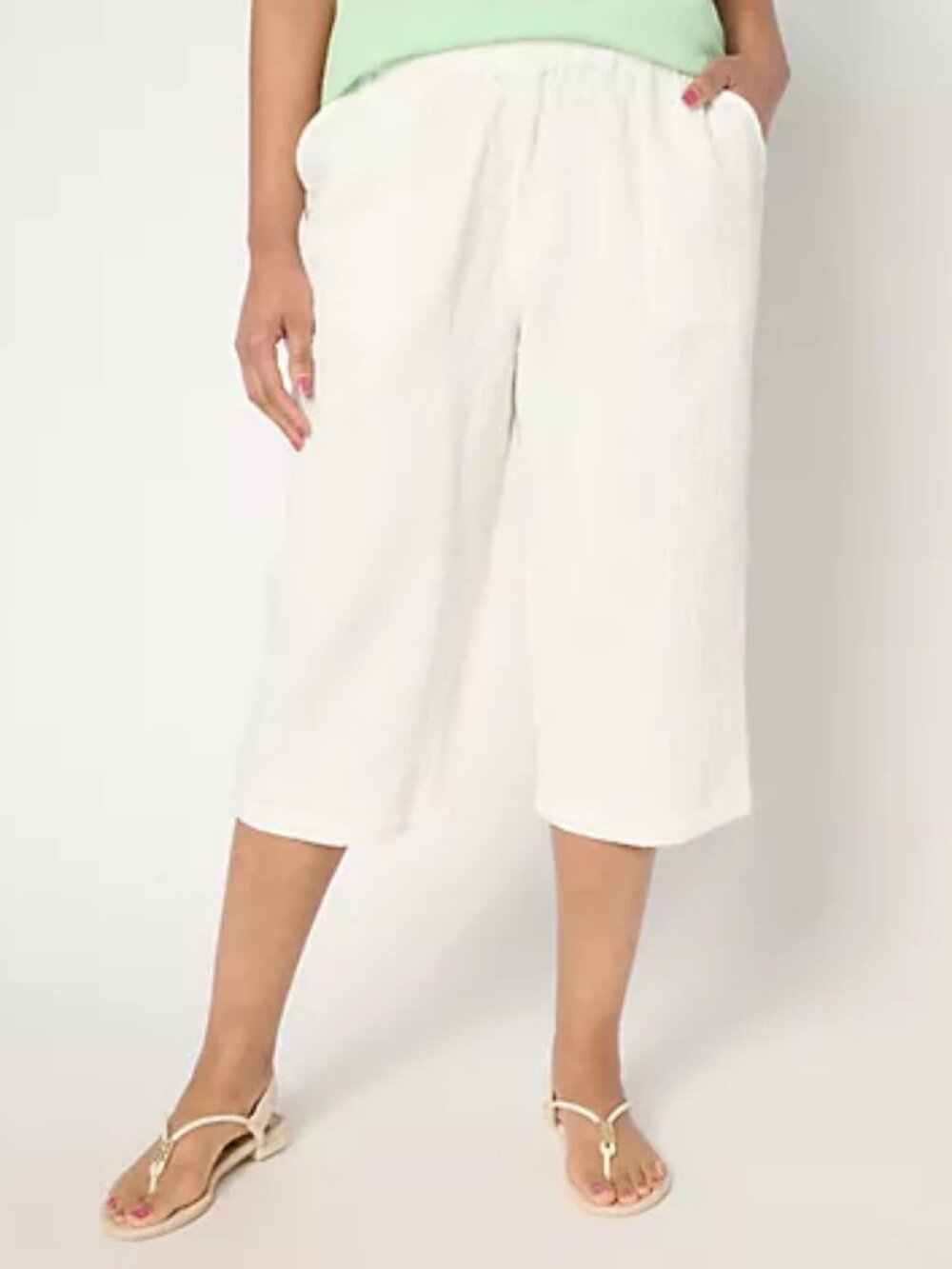 Denim & Co. Regular Cotton Gauze Capri Pant Stitch Detail, natural Sz 1X a689806